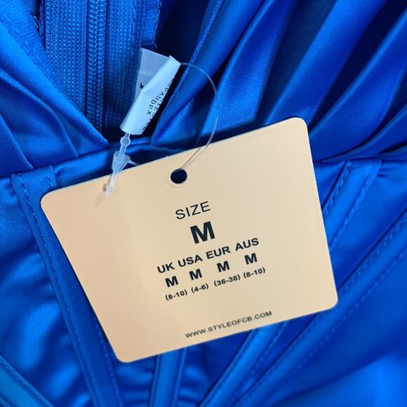 Style of CB V-neck Blue Sleeveless Side Split Ruched Midi Dress NEW W-675 Sz M - Picture 9 of 14